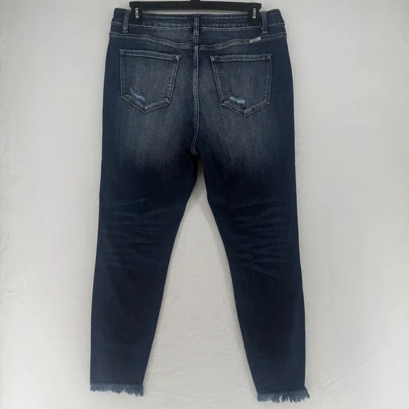 Kancan‎ High Rise Skinny Jeans Womens XL Dark Blue Distressed Frayed Hem - Picture 3 of 9